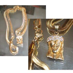Men's 18K Yellow Gold Over Stainless Steel w Ornate Jesus Pendant Chain Necklace